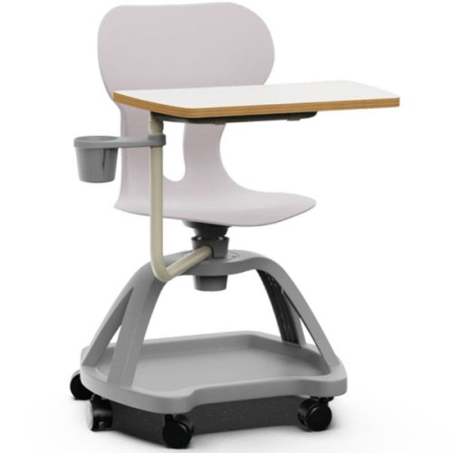 Chaise pivotante avec tablette sur roulettes gris perle
