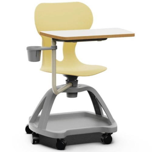 Chaise pivotante avec tablette sur roulettes jaune