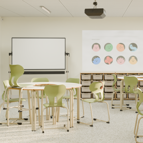 Chaise avec dossier incurvé dans salle de classe
