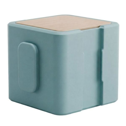 Pouf empilable gris ardoise avec assise en bouleau
