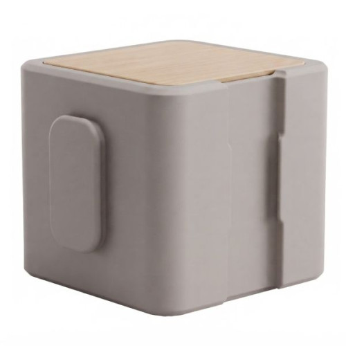 Pouf empilable gris taupe avec assise en bouleau