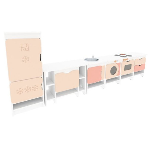 Cuisine jeu imitation beige et rose finition blanc