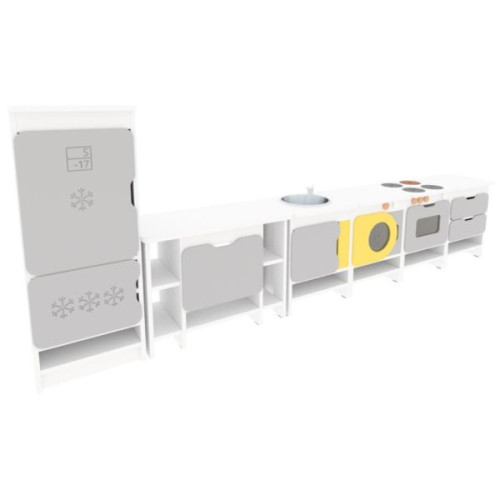 Cuisine jeu imitation gris et jaune finition blanc