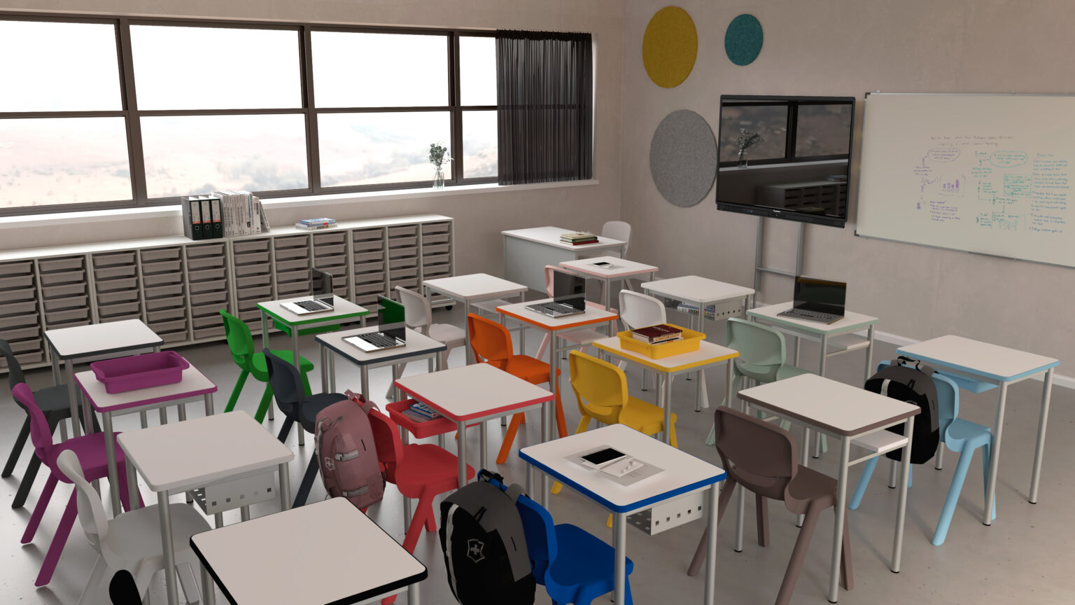 Salle de classe équipée en mobilier pour collège et lycée avec tables et chaises de cours
