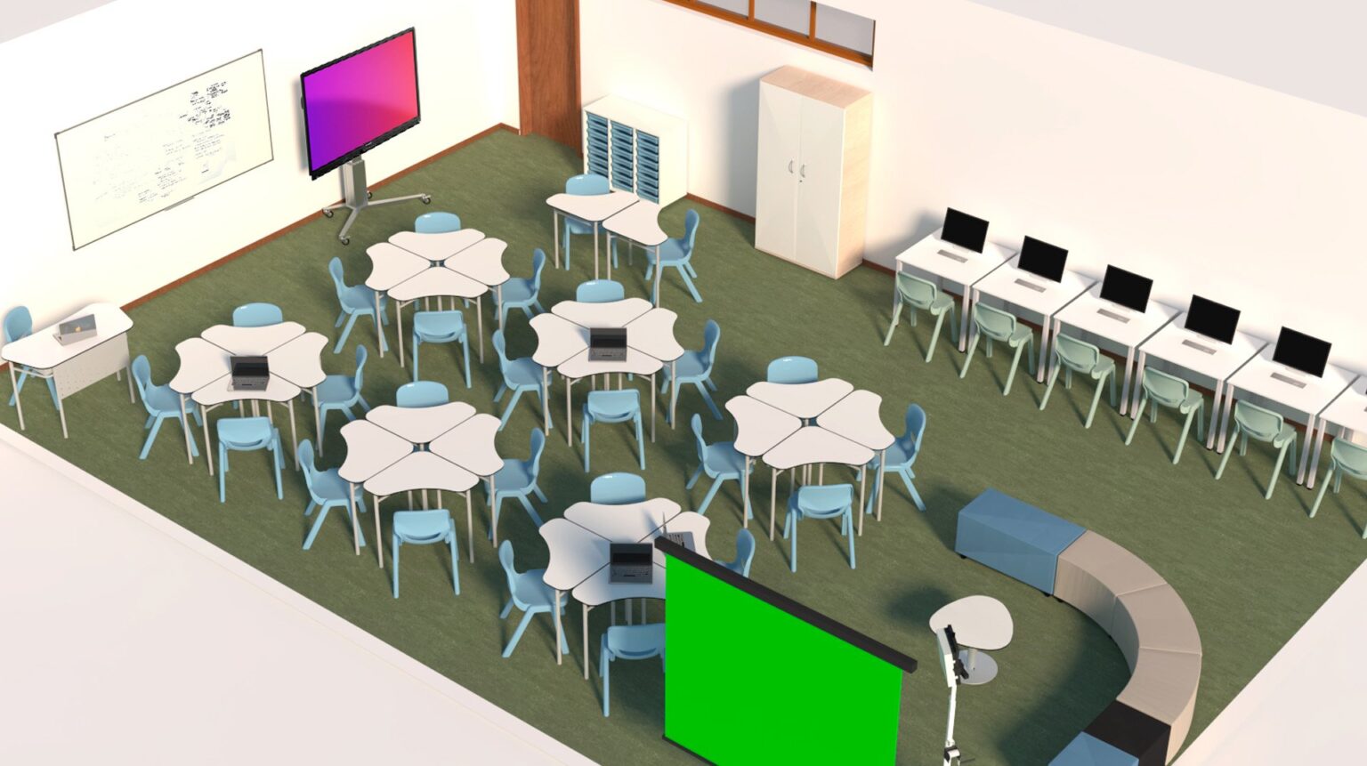 Salle de classe modulable avec mobilier flexible pour collège et lycée