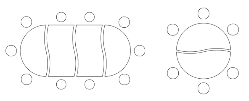 idées de configuration des tables demi cercle pour classe flexible