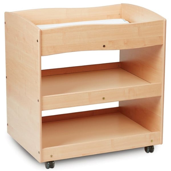 Table a langer sur roulettes en bois avec rangement